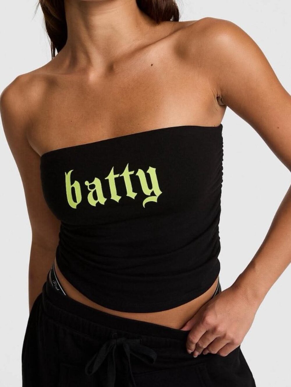 VS PINK HALLOWEEN 2026 BLACK TUBE TOP & SOUR GREEN APPLE BATTY LOGO XS-XXL